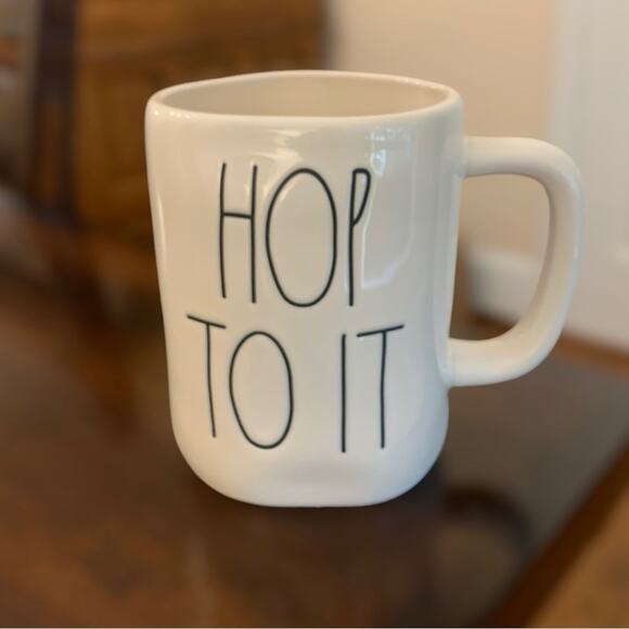 CLEARANCE EUC Rae Dunn Hop To It Easter Spring Mug White Black - Picture 2 of 3